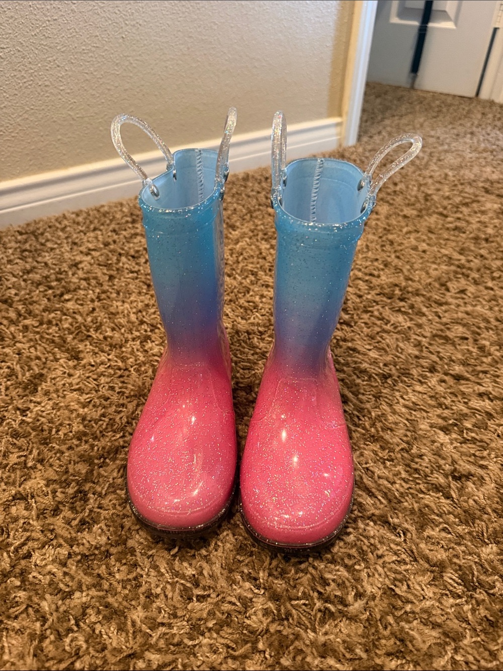Kids Ombre Glitter Rain Boots - Pink & Blue